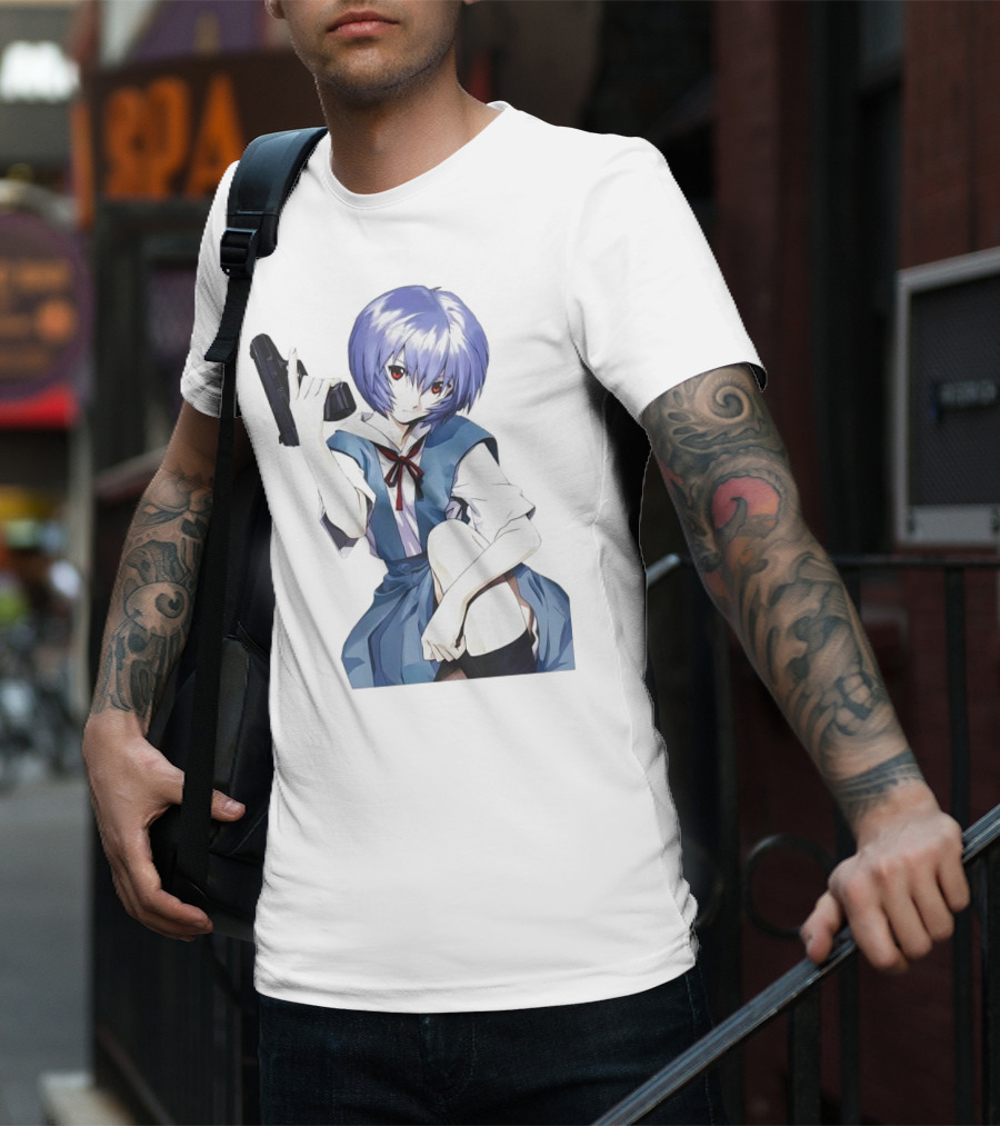 Rei Ayanami Blue Uniform Holding Gun T-Shirt