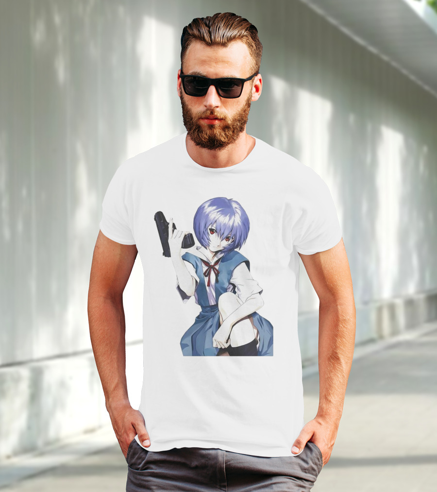 Rei Ayanami Blue Uniform Holding Gun T-Shirt