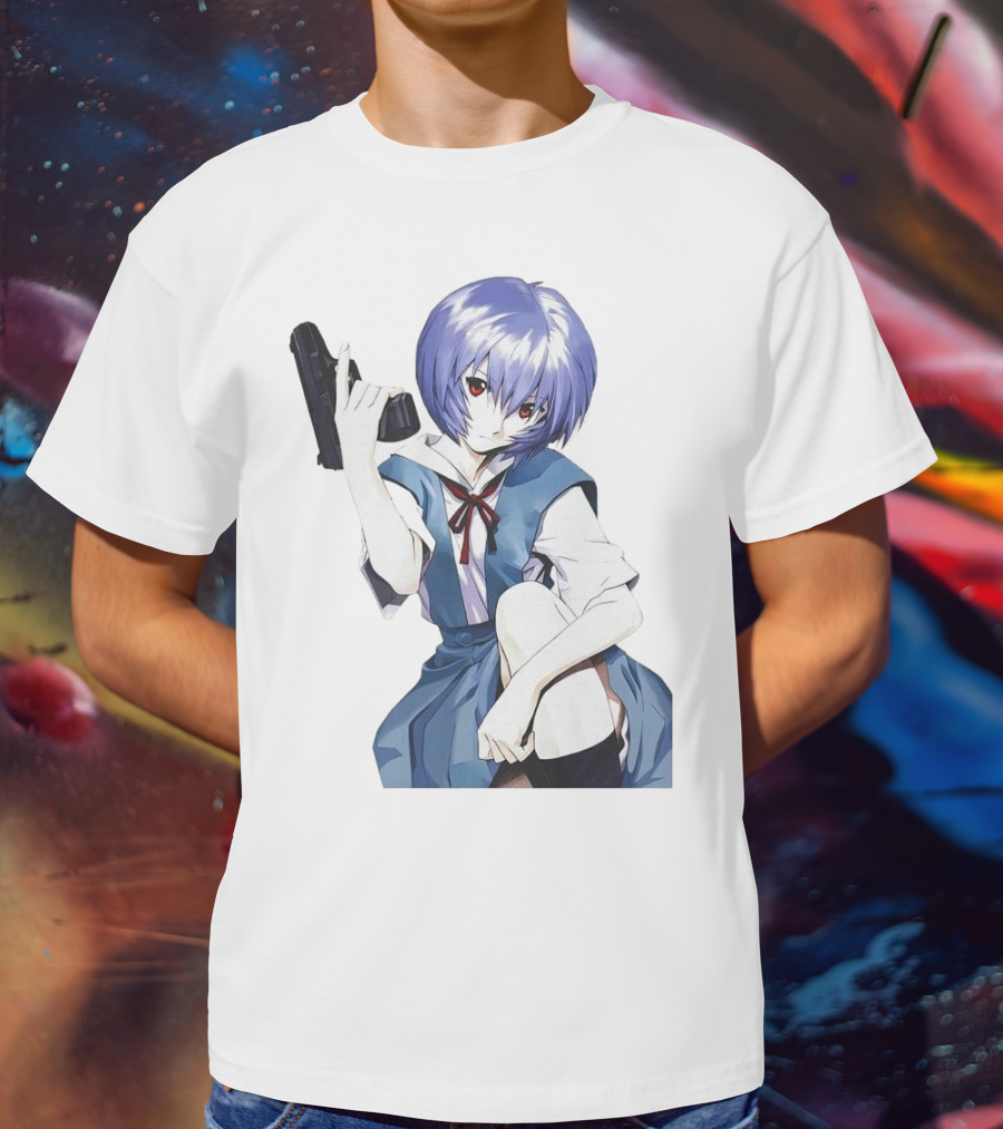 Rei Ayanami Blue Uniform Holding Gun T-Shirt