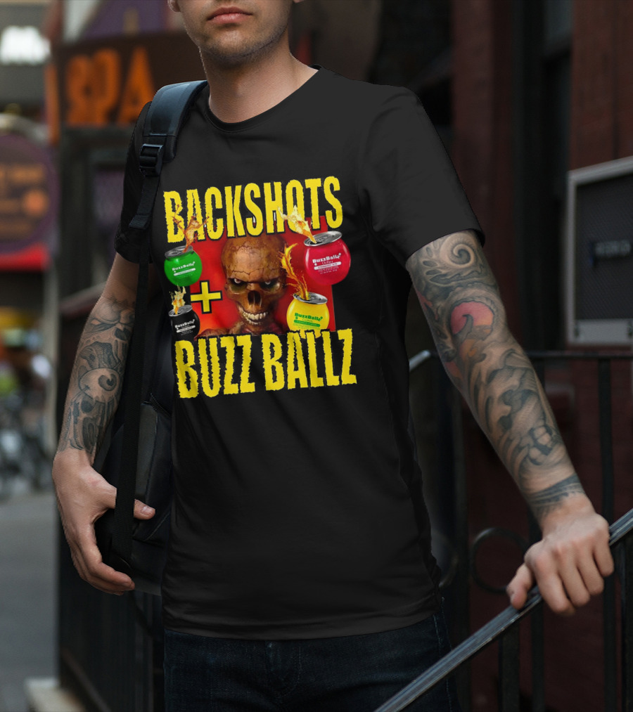 Backshots With Buzz Ballz Fiery Skeleton Combo T-Shirt