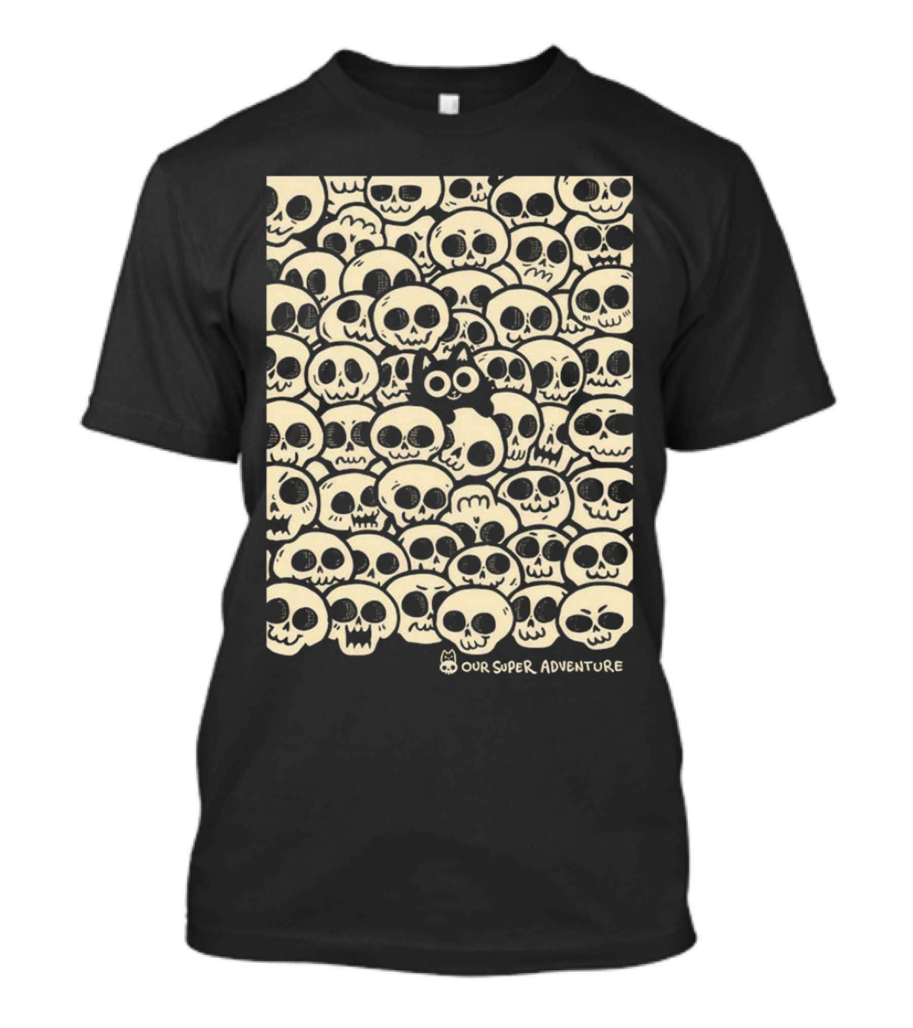 Our Super Adventure Skull Cat Surrounded By Skulls T-Shirt