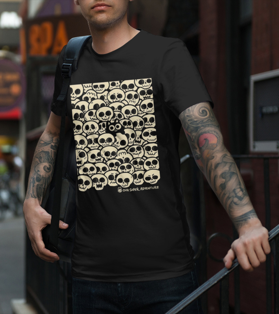 Our Super Adventure Skull Cat Surrounded By Skulls T-Shirt