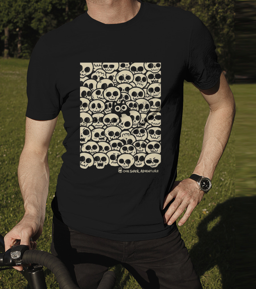 Our Super Adventure Skull Cat Surrounded By Skulls T-Shirt