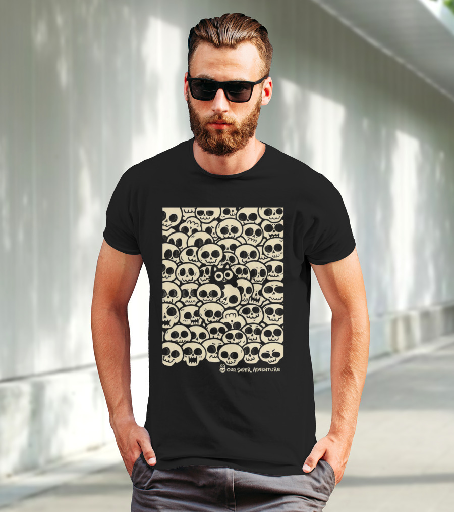 Our Super Adventure Skull Cat Surrounded By Skulls T-Shirt