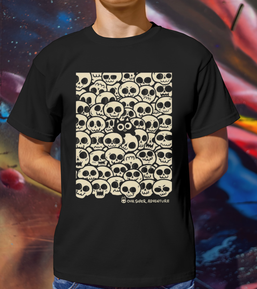 Our Super Adventure Skull Cat Surrounded By Skulls T-Shirt