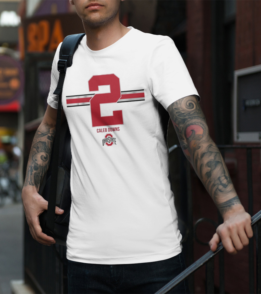 Caleb Downs Ohio State Buckeyes 2 Stripe Football T-Shirt