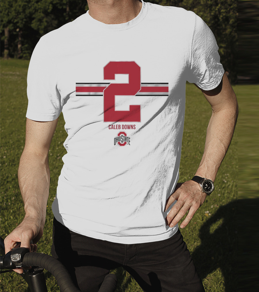 Caleb Downs Ohio State Buckeyes 2 Stripe Football T-Shirt