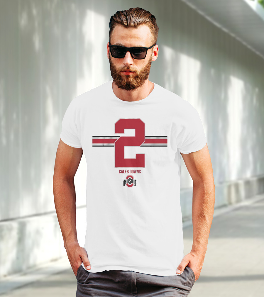 Caleb Downs Ohio State Buckeyes 2 Stripe Football T-Shirt