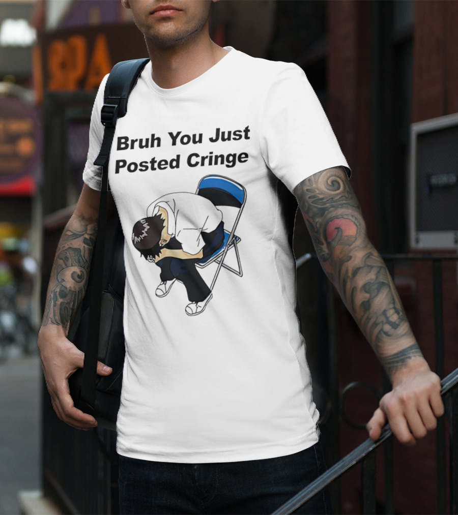 Bruh You Just Posted Cringe Meme Anime Guy Folded Chair T-Shirt