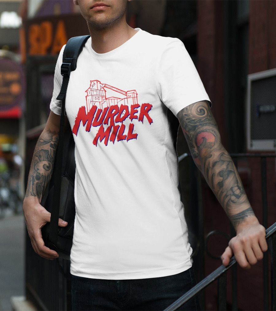 Murder Mill Haunted House Distressed Typography Iconic Building T-Shirt