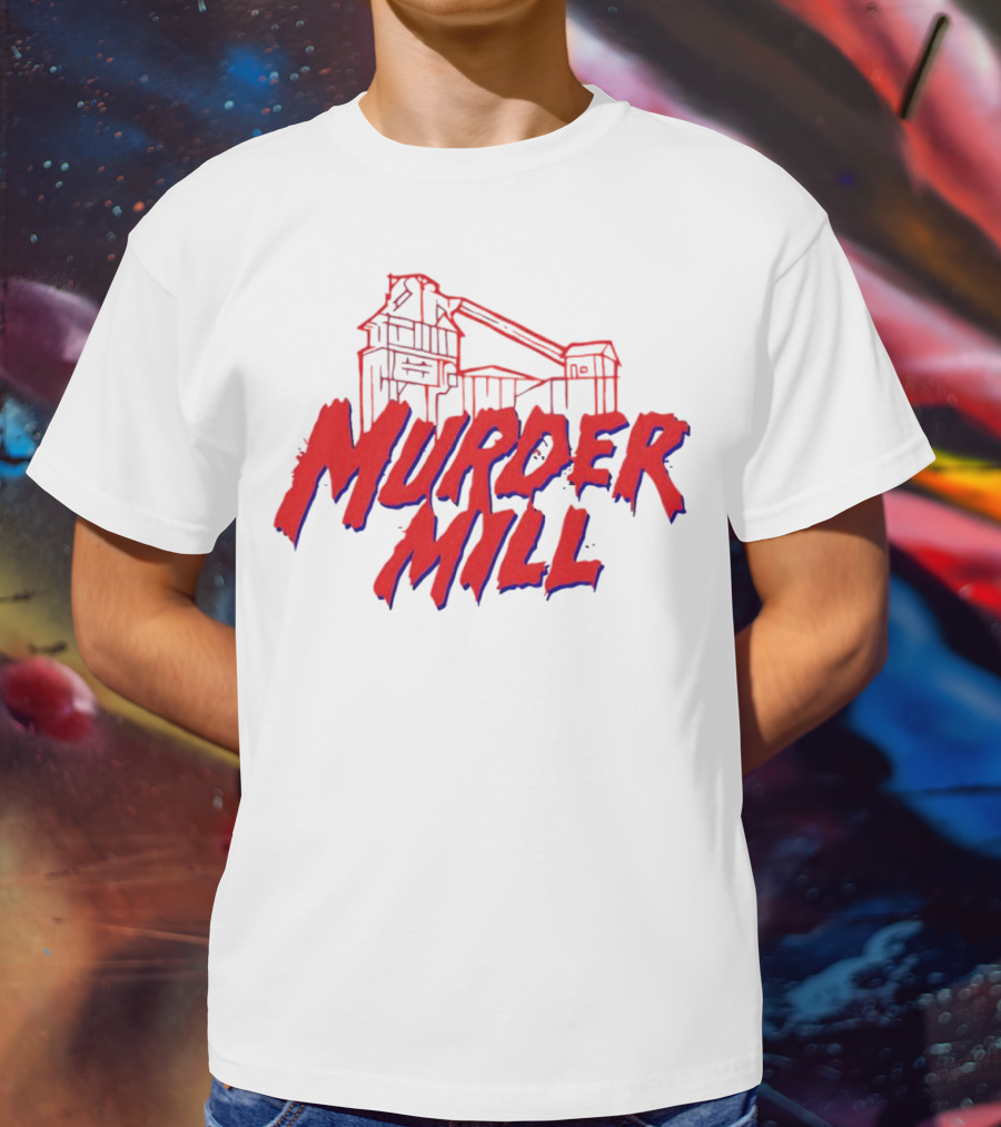 Murder Mill Haunted House Distressed Typography Iconic Building T-Shirt