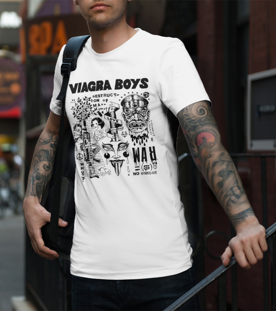 VIAGRA BOYS DESTRUCTION OF MANKIND LOVE NO WAR NO JUSTICE T-Shirt