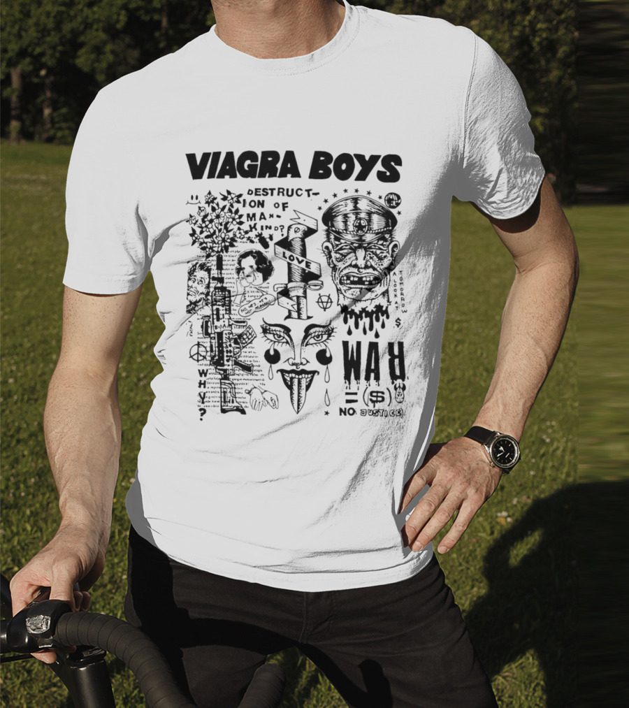 VIAGRA BOYS DESTRUCTION OF MANKIND LOVE NO WAR NO JUSTICE T-Shirt