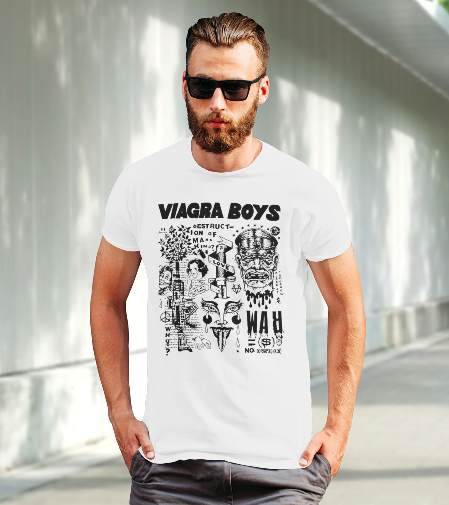 VIAGRA BOYS DESTRUCTION OF MANKIND LOVE NO WAR NO JUSTICE T-Shirt