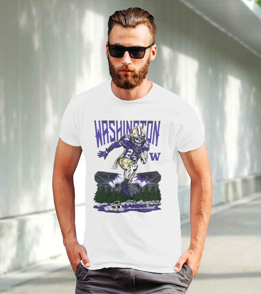 Washington Huskies Dawg Dash Immortal Football Stadium And Boats T-Shirt