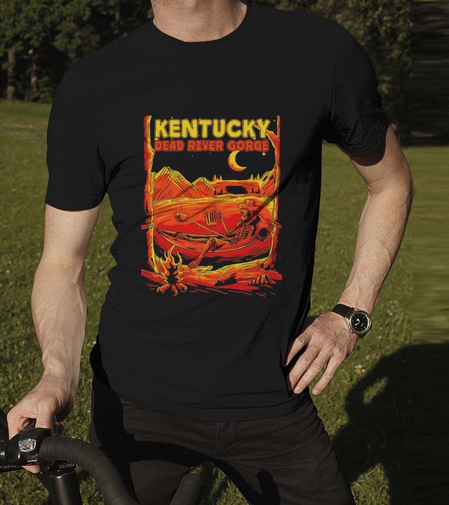 Kentucky Dead River Gorge Skeleton Hammock Campfire Scene T-Shirt