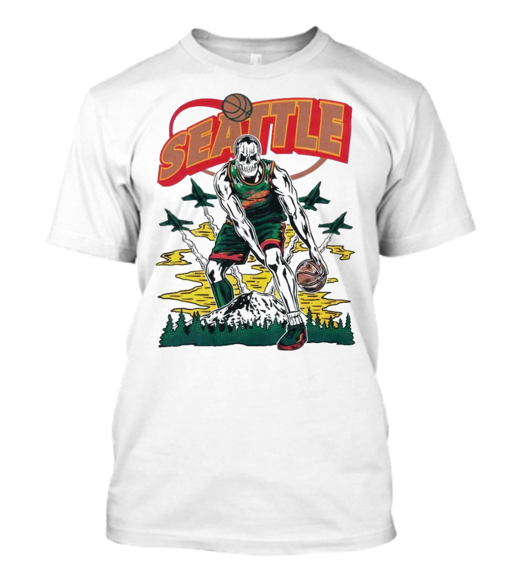 Seattle SuperSonics Skeleton Basketball Crossover T-Shirt