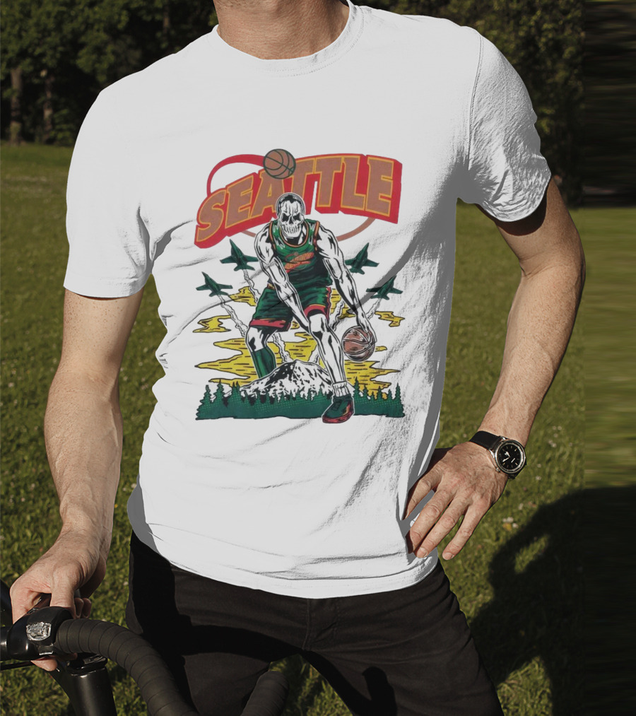 Seattle SuperSonics Skeleton Basketball Crossover T-Shirt