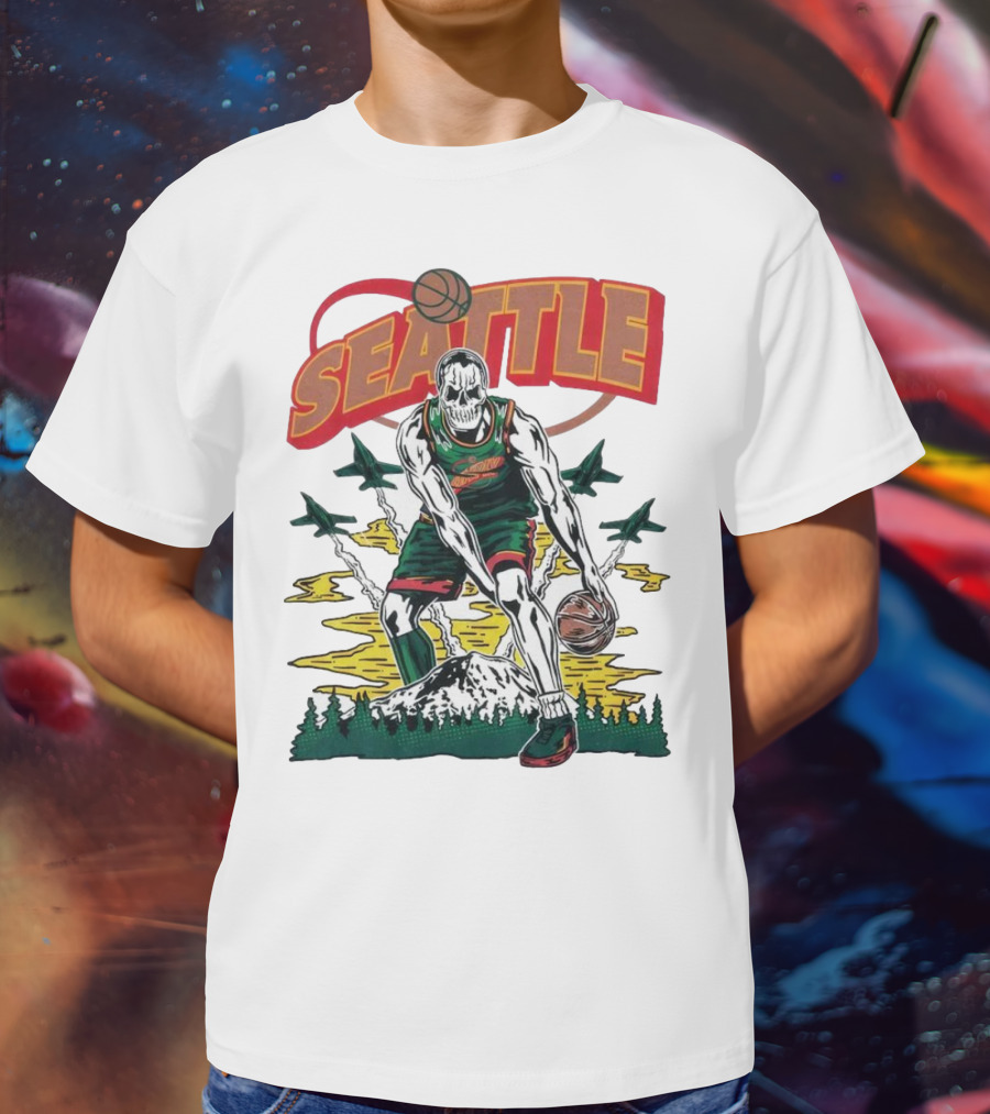 Seattle SuperSonics Skeleton Basketball Crossover T-Shirt