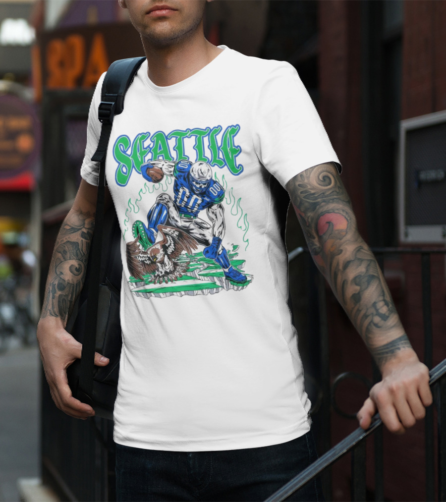 Seattle Seahawks Skeleton Football Player With Eagle T-Shirt