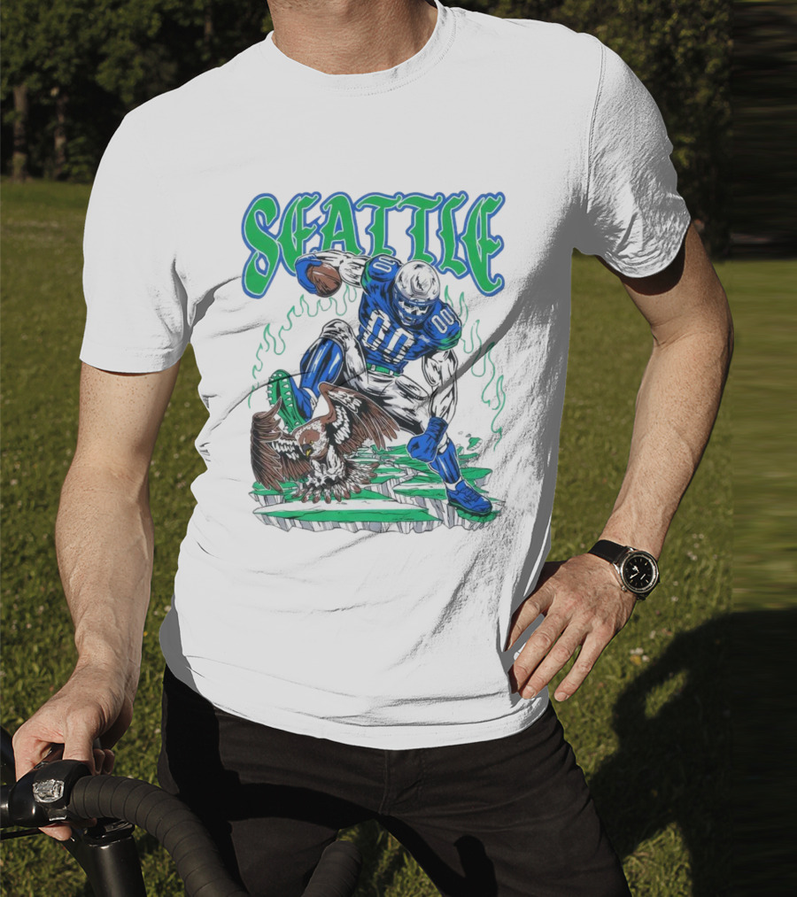 Seattle Seahawks Skeleton Football Player With Eagle T-Shirt