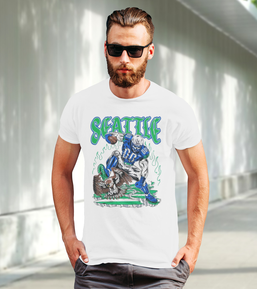 Seattle Seahawks Skeleton Football Player With Eagle T-Shirt