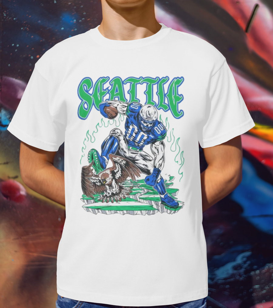 Seattle Seahawks Skeleton Football Player With Eagle T-Shirt