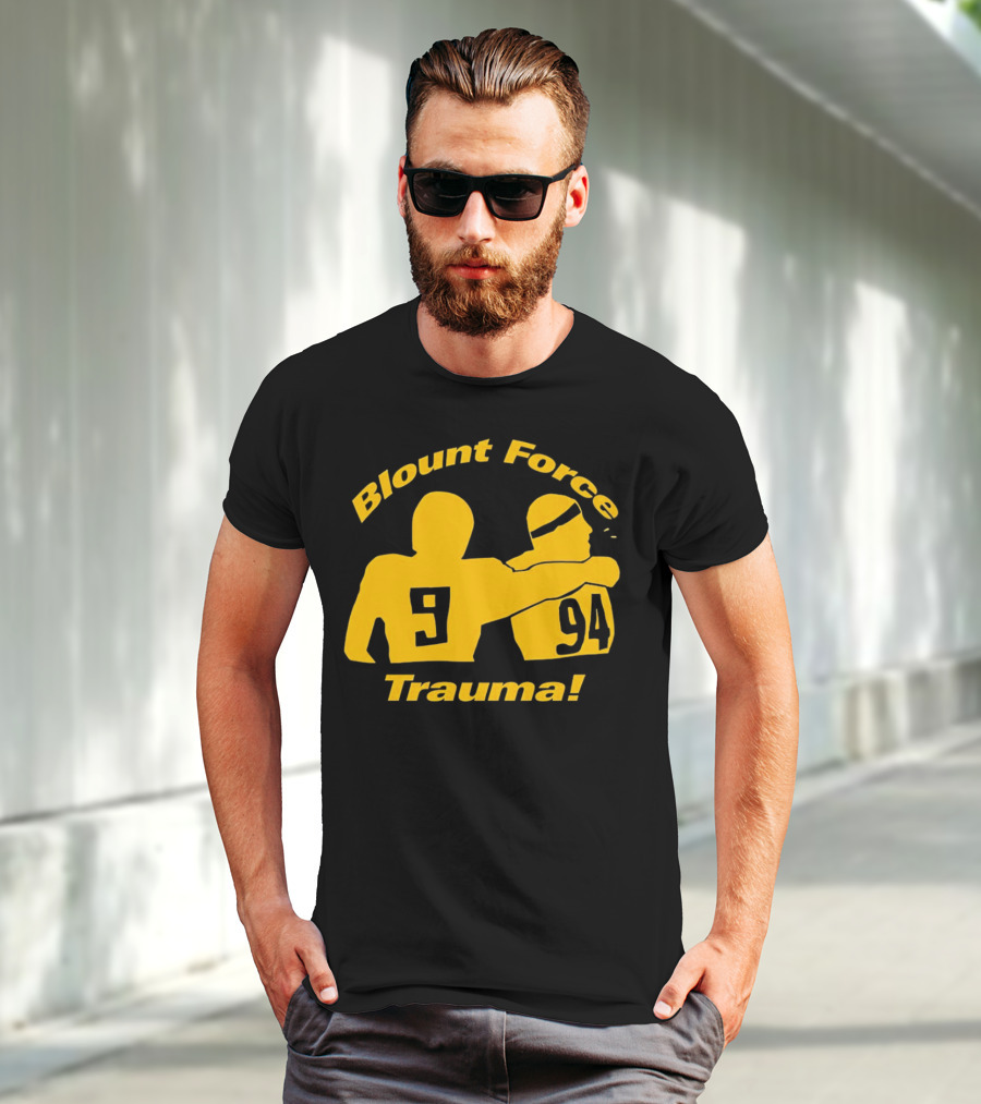 Blount Force Trauma Silhouetted Players 9 And 94 Impact Moment T-Shirt