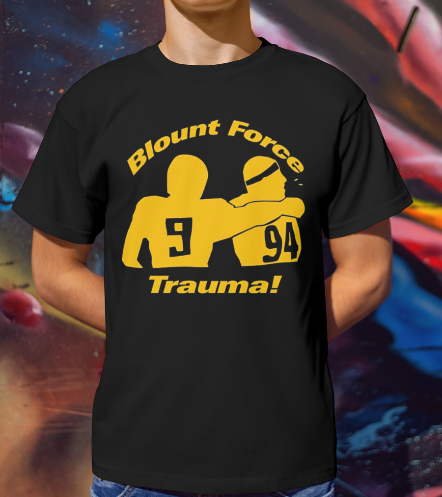 Blount Force Trauma Silhouetted Players 9 And 94 Impact Moment T-Shirt