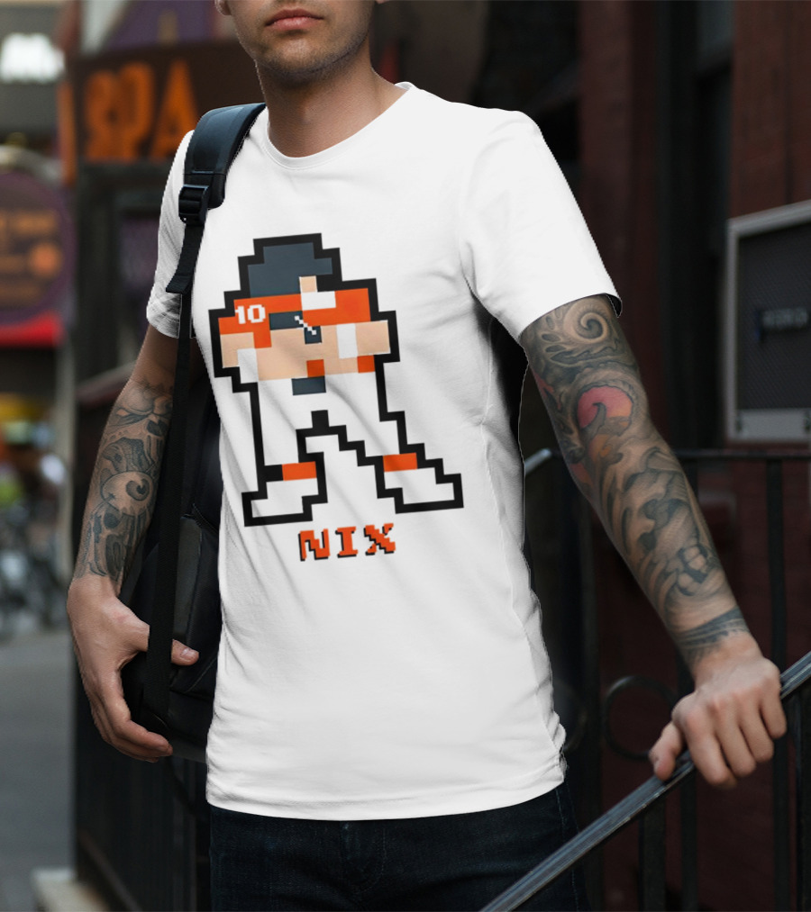 Bo Nix 8-Bit Pixel Art 10 Block Figure T-Shirt