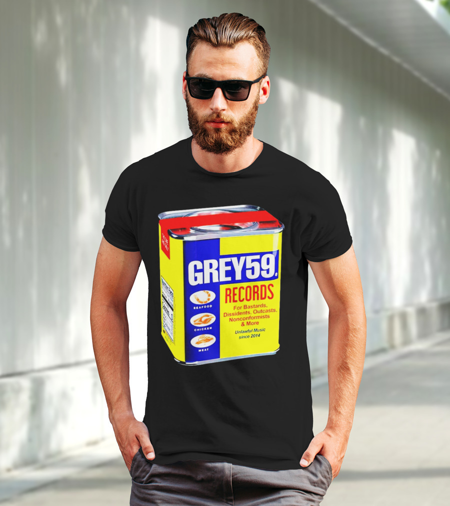 Grey59 Records Unlawful Music Nonconformists Seafood Chicken Meat Can T-Shirt