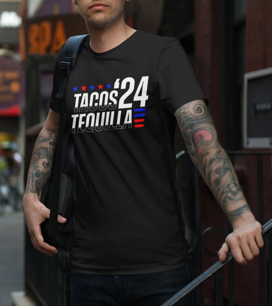 Tacos Tequila 24 Stars Red Blue T-Shirt