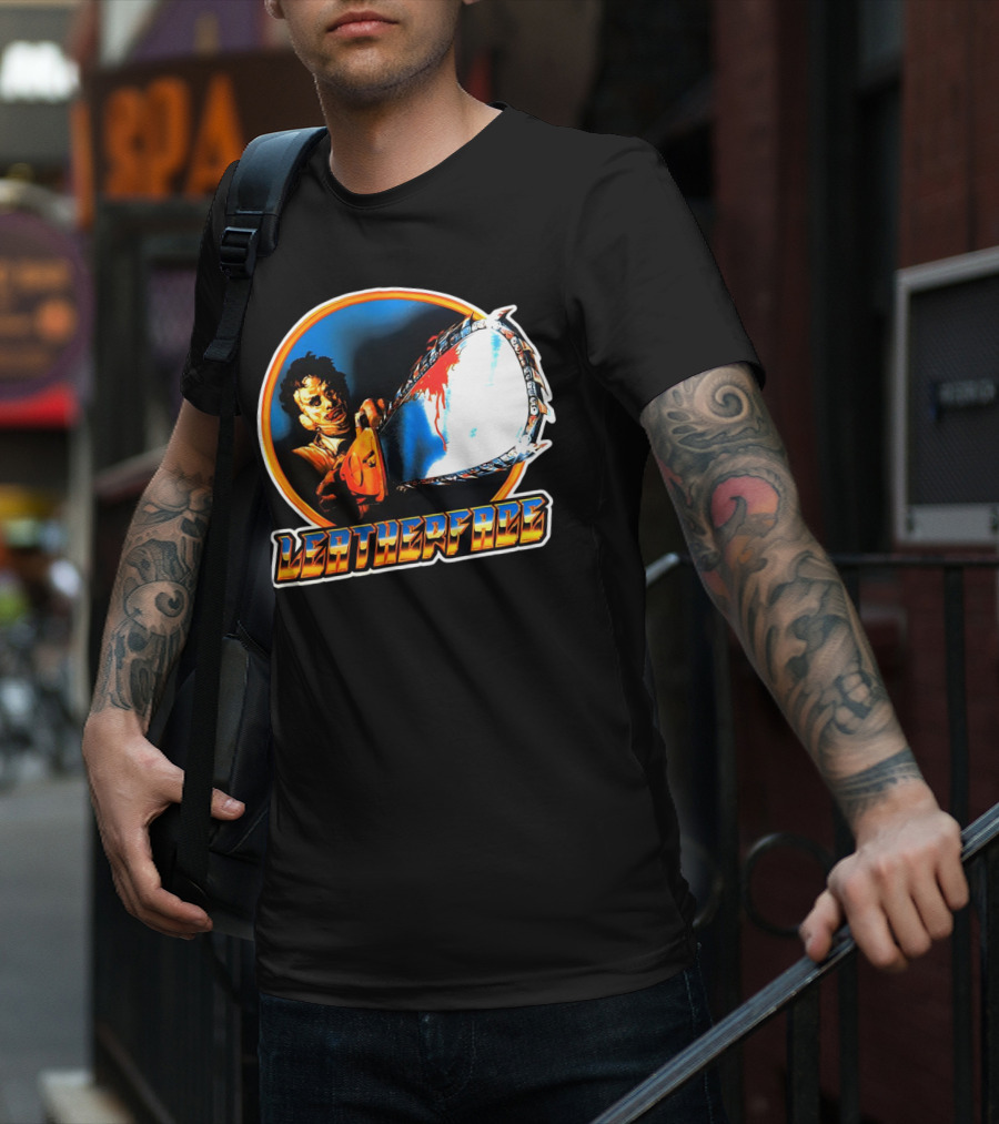 Texas Chainsaw Massacre Leatherface Vintage Horror Chrome Chainsaw T-Shirt