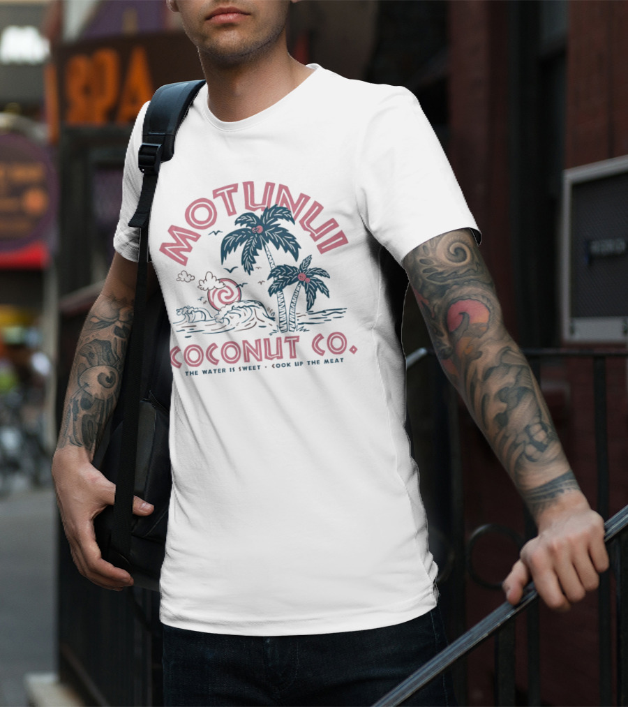 Motunui Coconut Co. The Water Is Sweet Cook Up The Meat Tropical Palm Waves T-Shirt