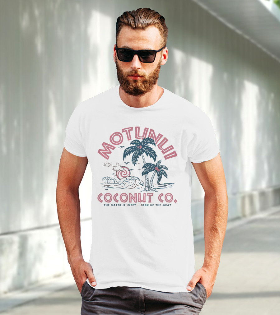 Motunui Coconut Co. The Water Is Sweet Cook Up The Meat Tropical Palm Waves T-Shirt