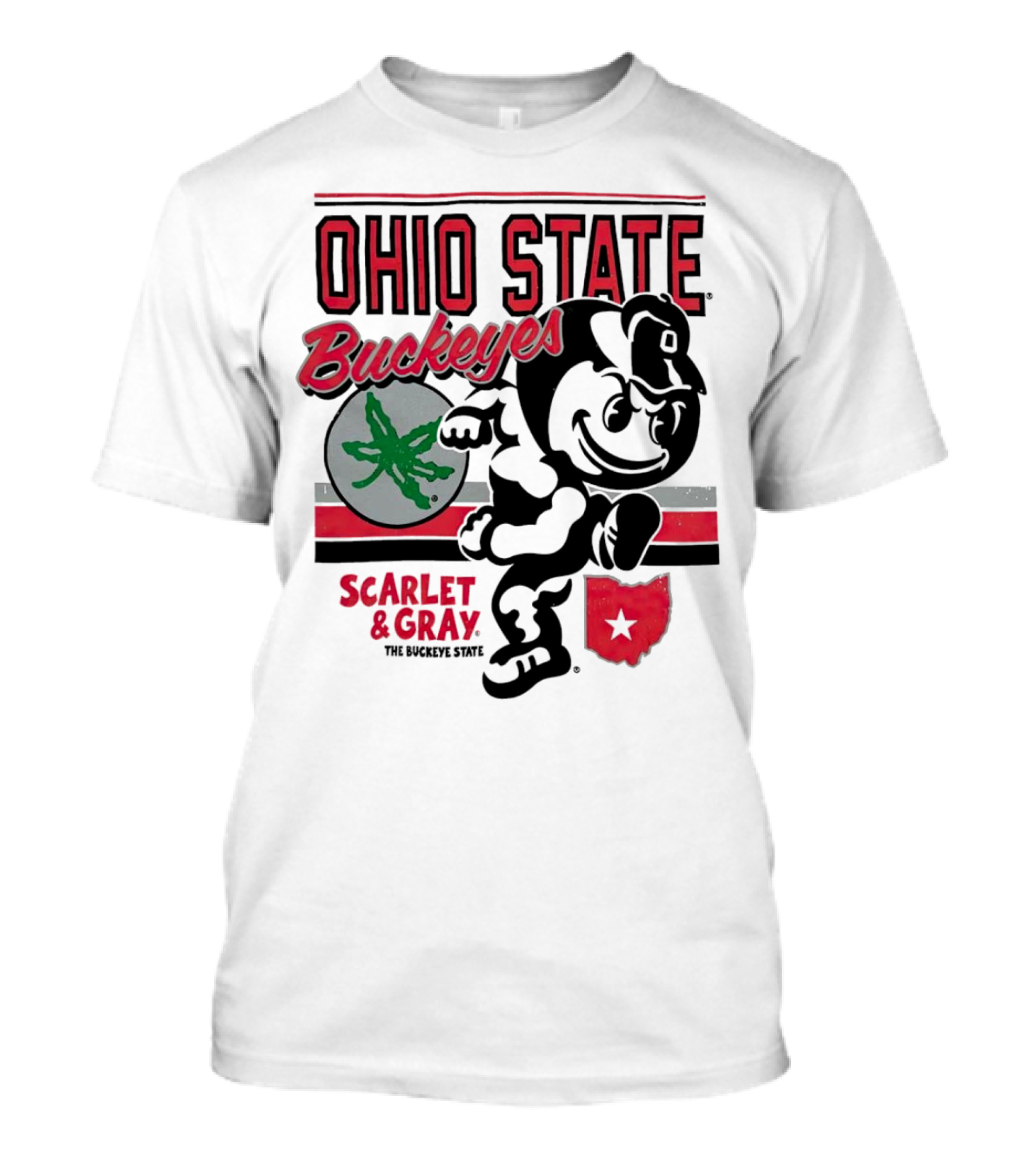 Ohio State Buckeyes Scarlet And Gray Buckeyes State Vintage Style With Script Logo And Buckeye Leaf T-Shirt