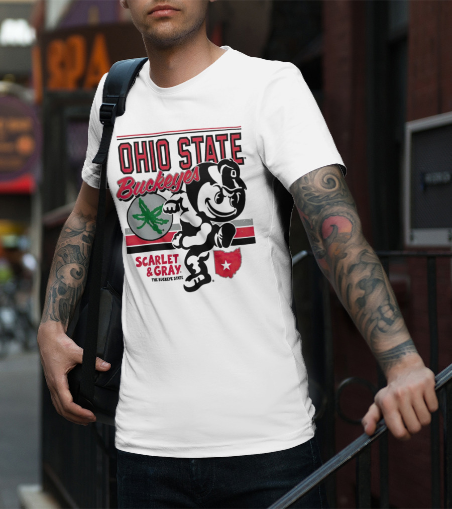 Ohio State Buckeyes Scarlet And Gray Buckeyes State Vintage Style With Script Logo And Buckeye Leaf T-Shirt