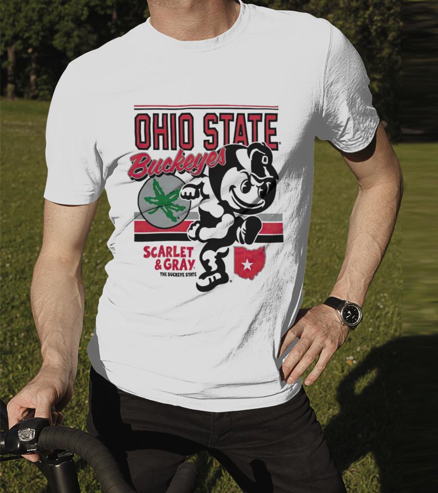 Ohio State Buckeyes Scarlet And Gray Buckeyes State Vintage Style With Script Logo And Buckeye Leaf T-Shirt