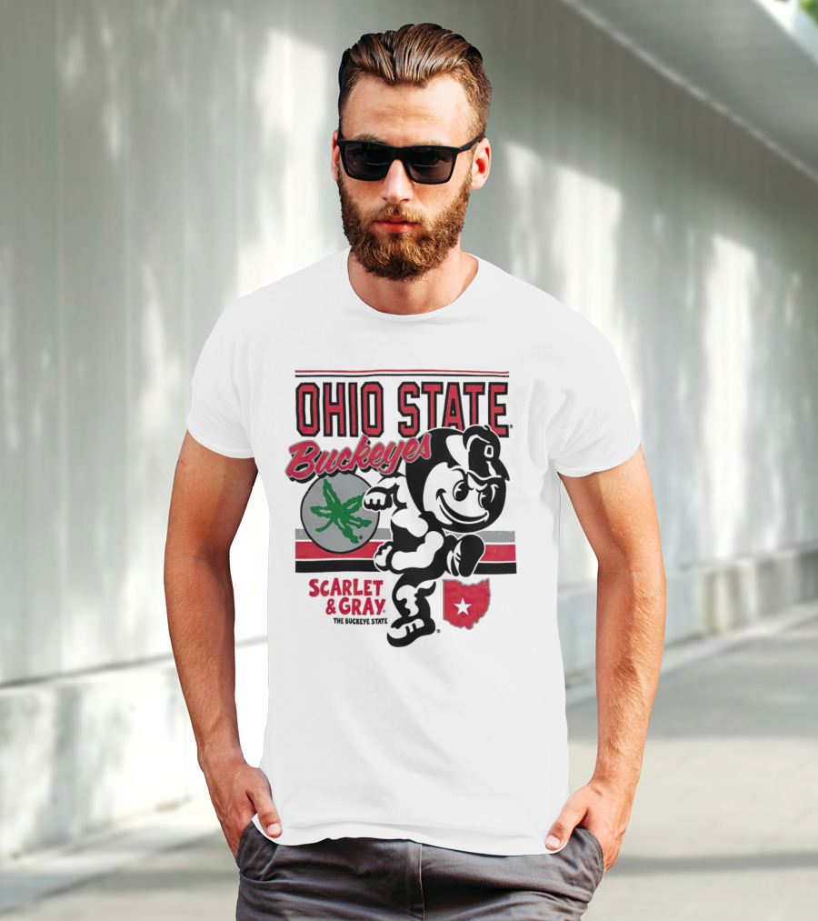 Ohio State Buckeyes Scarlet And Gray Buckeyes State Vintage Style With Script Logo And Buckeye Leaf T-Shirt