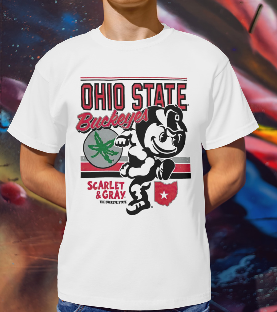 Ohio State Buckeyes Scarlet And Gray Buckeyes State Vintage Style With Script Logo And Buckeye Leaf T-Shirt