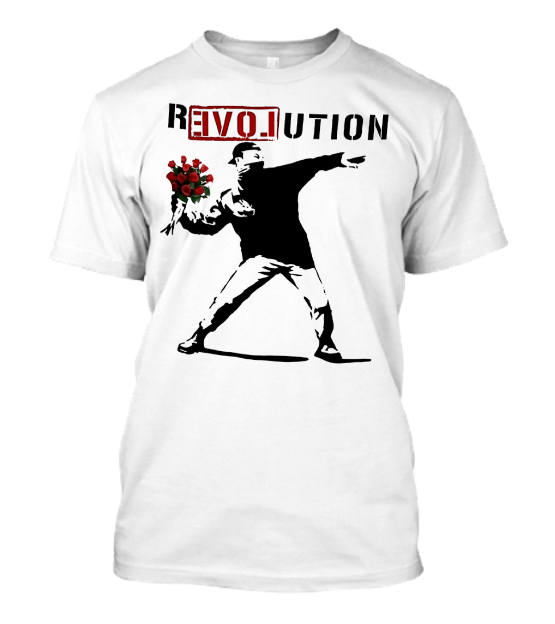 Revolution Rage Flower Thrower Banksy Stencil Roses T-Shirt