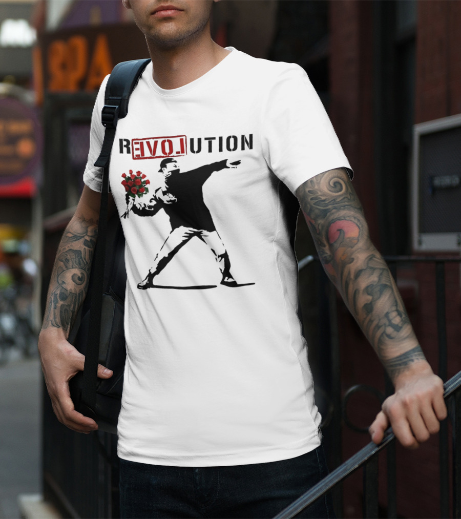 Revolution Rage Flower Thrower Banksy Stencil Roses T-Shirt