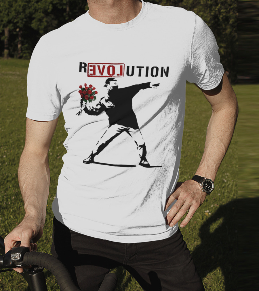 Revolution Rage Flower Thrower Banksy Stencil Roses T-Shirt