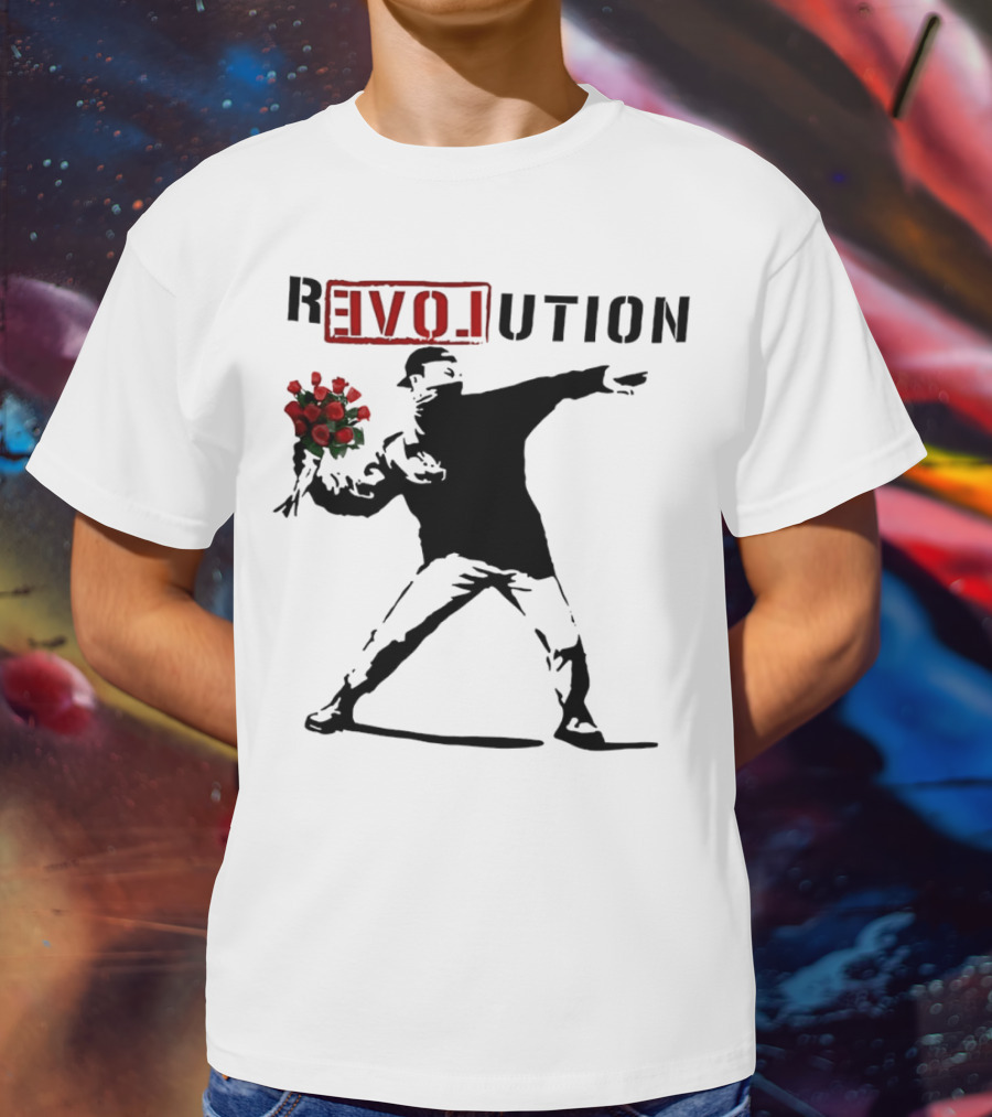 Revolution Rage Flower Thrower Banksy Stencil Roses T-Shirt