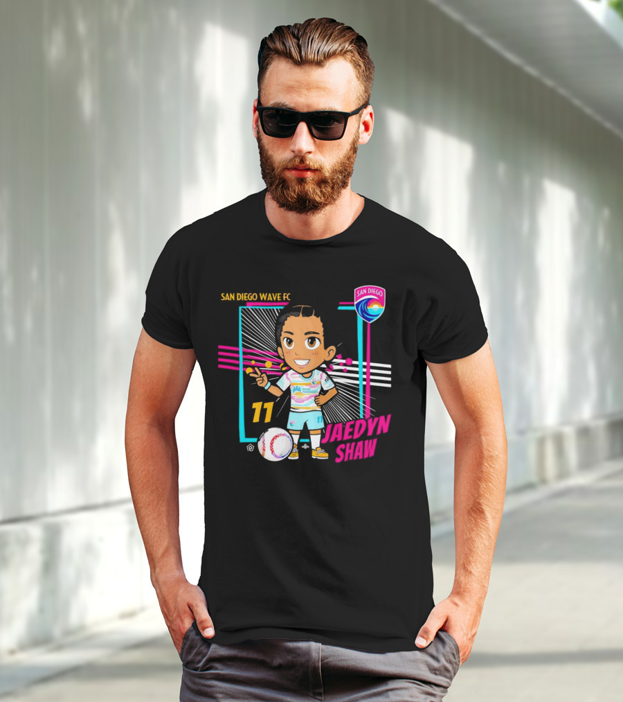 San Diego Wave FC Jaedyn Shaw 11 Chibi Soccer Player With Team Badge T-Shirt