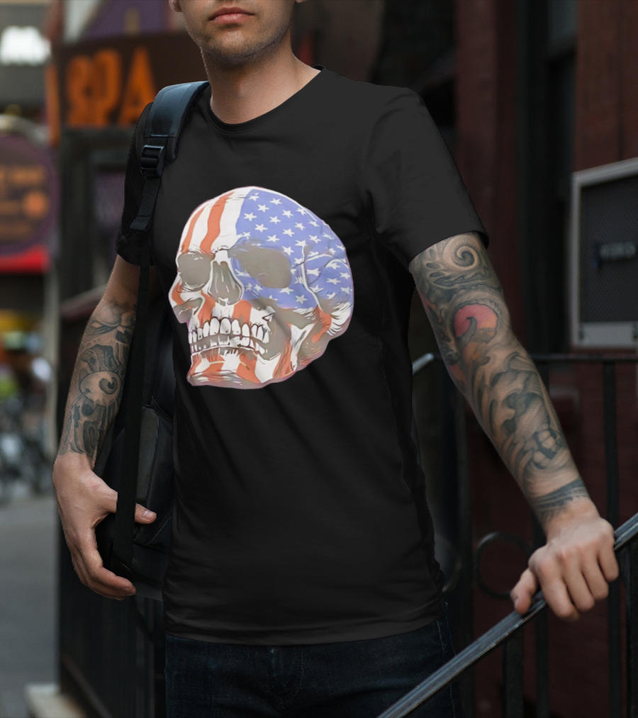 Skull With American Flag T-Shirt