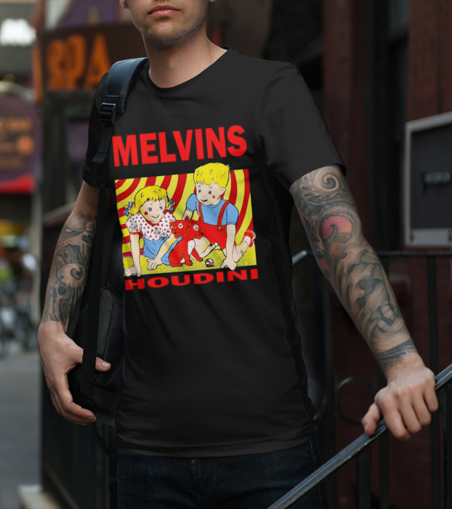 Melvins Houdini Late 00s Jerks Kids With Red Dog And Swirling Red Yellow Background T-Shirt