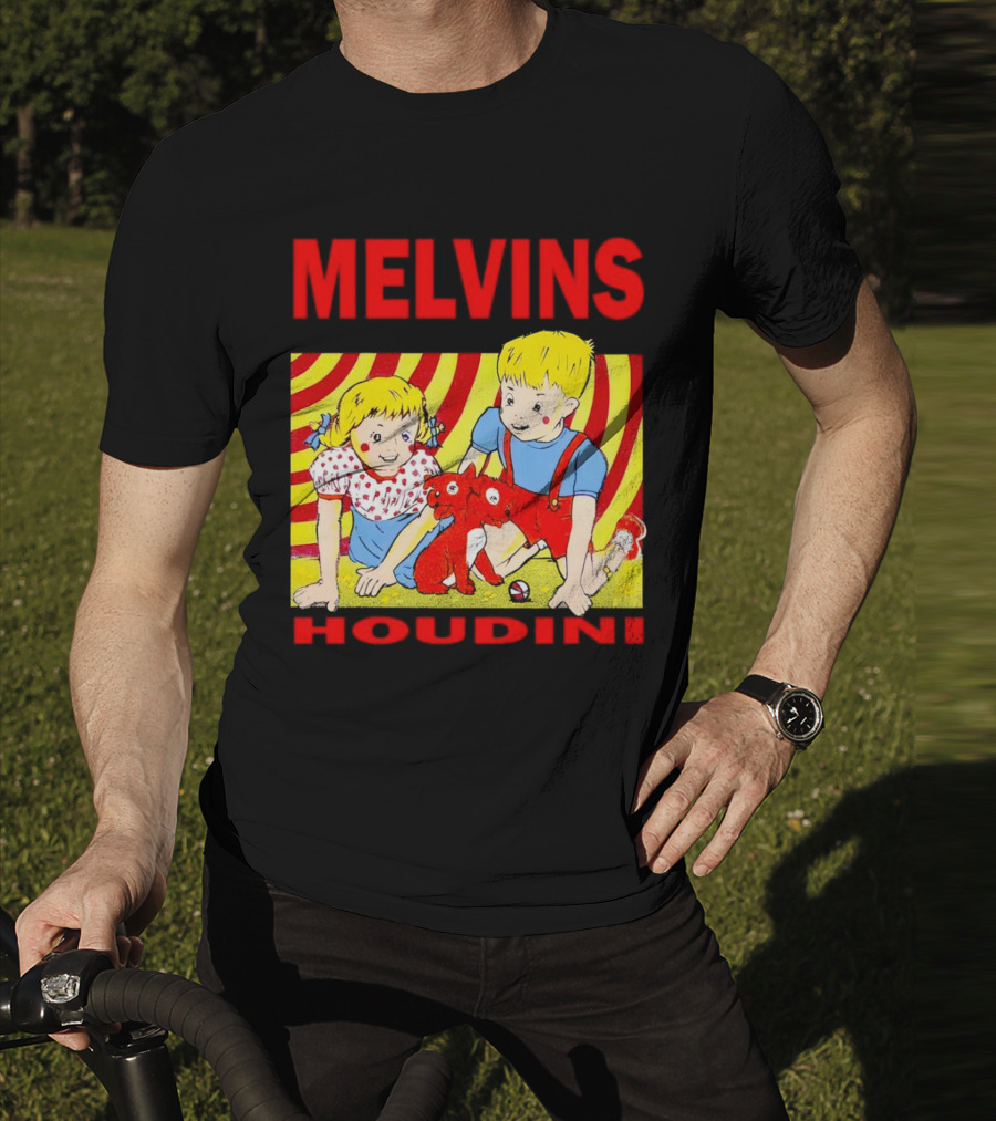Melvins Houdini Late 00s Jerks Kids With Red Dog And Swirling Red Yellow Background T-Shirt