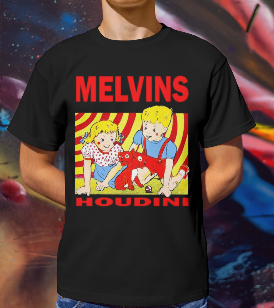 Melvins Houdini Late 00s Jerks Kids With Red Dog And Swirling Red Yellow Background T-Shirt