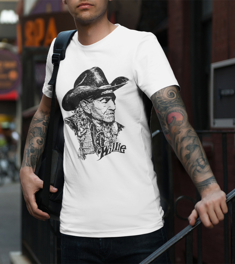 Willie Nelson Cowboy Hat Braid Classic Sketch T-Shirt